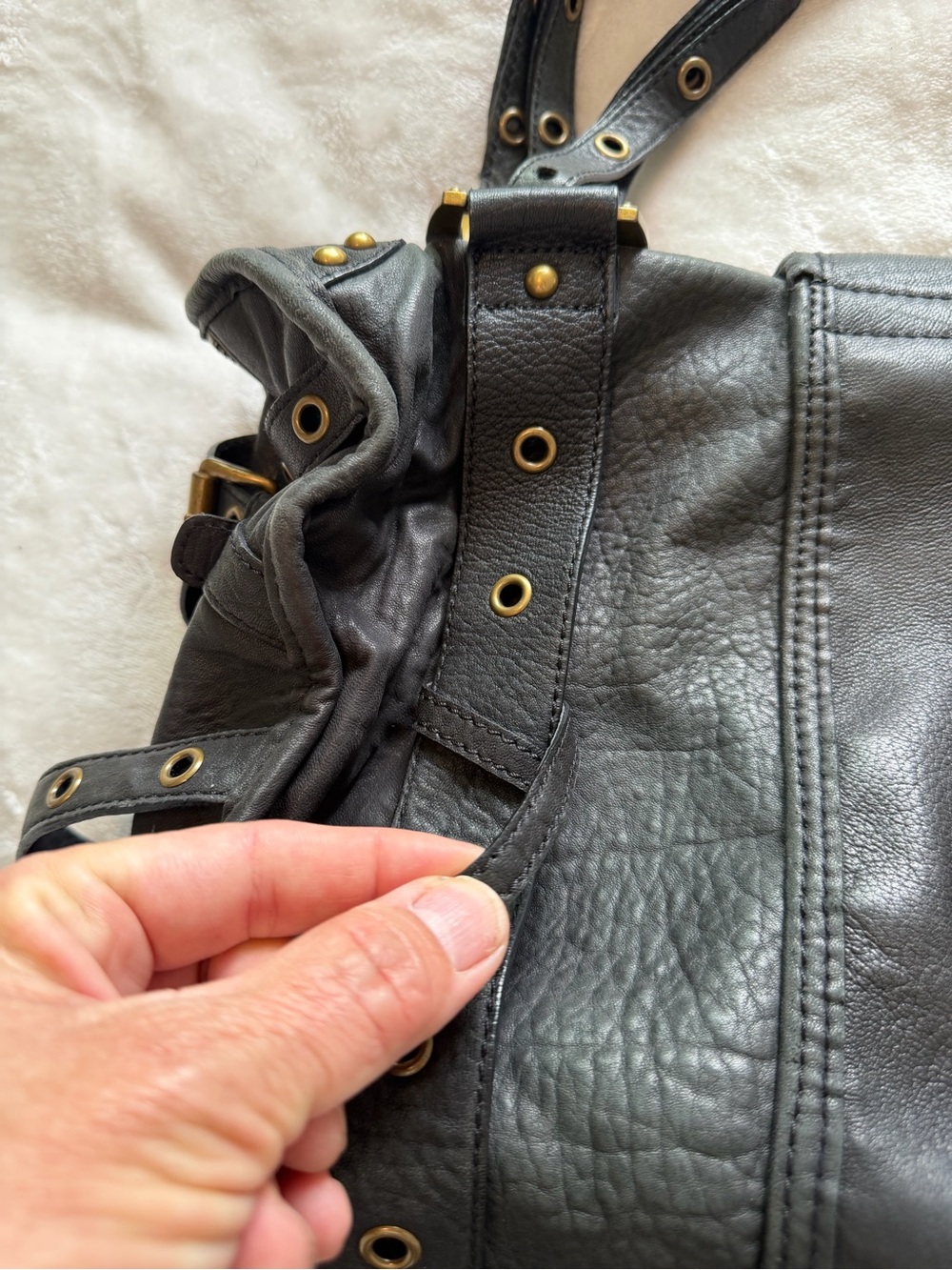 Vintage Betsey Johnson Black Shoulder Bag with Gold Hardware and Stud Accents - Picture 8 of 16